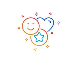 Social media likes line icon. Heart, star sign. Positive smile feedback symbol. Gradient design elements. Linear smile icon. Random shapes. Vector
