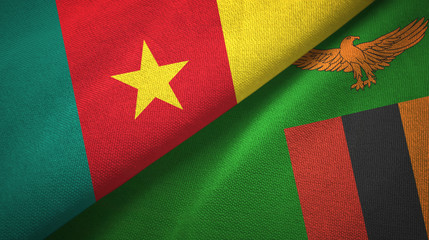 Cameroon and Zambia two flags textile cloth, fabric texture