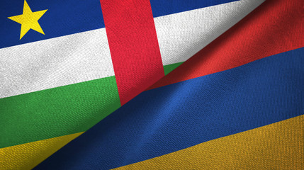 Central African Republic and Armenia two flags textile cloth, fabric texture 