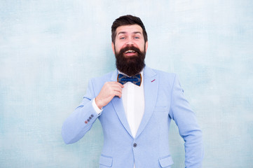 Confident in his style. mature businessman in blue jacket. gentleman go on love date. tuxedo...