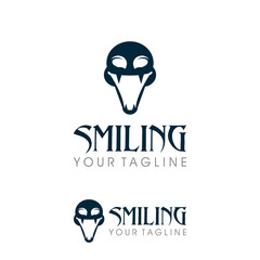 Evil Smile logo design, flat face logo concept, laugh logo