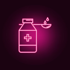 Medical syrup for kidney neon icon. Elements of Medecine set. Simple icon for websites, web design, mobile app, info graphics