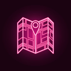 pin on the expanded map neon icon. Elements of Navigation set. Simple icon for websites, web design, mobile app, info graphics