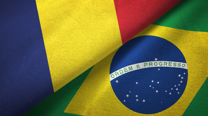 Chad and Brazil two flags textile cloth, fabric texture 