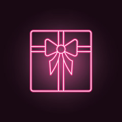 Gift Box Present neon icon. Elements of Party set. Simple icon for websites, web design, mobile app, info graphics