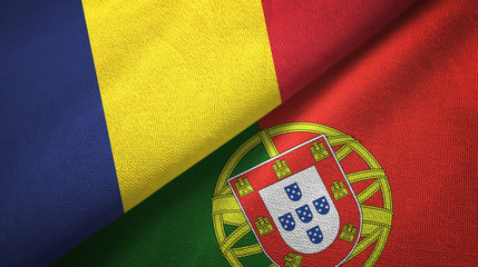 Fototapeta premium Chad and Portugal two flags textile cloth, fabric texture