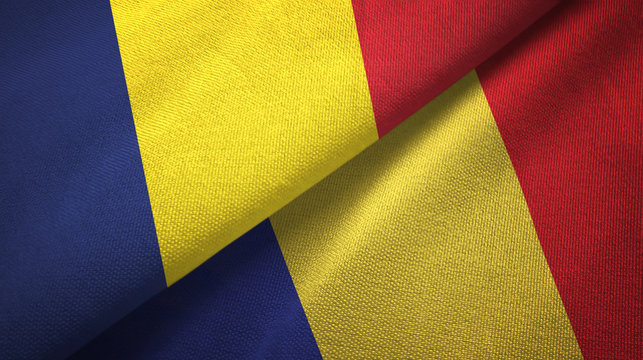 Chad and Romania two flags textile cloth, fabric texture