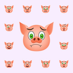 Pig in frowning emoji icon. Pig emoji icons universal set for web and mobile