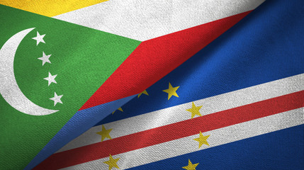 Comoros and Cape Cabo Verde two flags textile cloth, fabric texture 