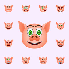 Pig in surprised, smile emoji icon. Pig emoji icons universal set for web and mobile