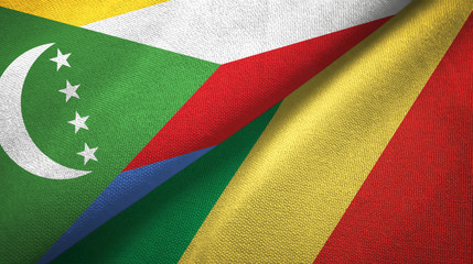 Comoros and Congo two flags textile cloth, fabric texture 