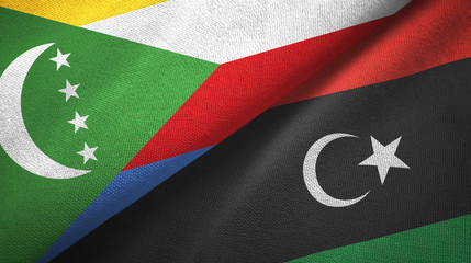 Comoros and Libya two flags textile cloth, fabric texture