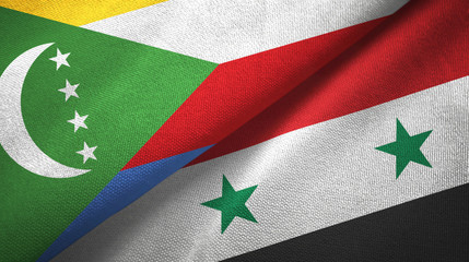 Comoros and Syria two flags textile cloth, fabric texture