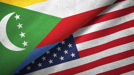 Comoros and United States two flags textile cloth, fabric texture