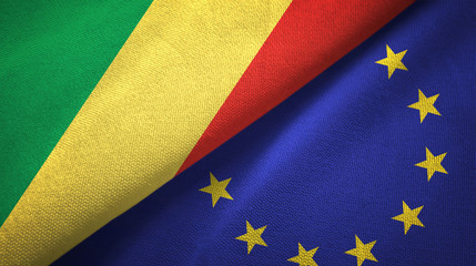 Congo and European Union two flags textile cloth, fabric texture