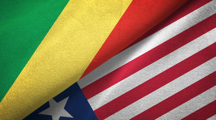 Fototapeta premium Congo and Liberia two flags textile cloth, fabric texture