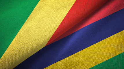 Congo and Mauritius two flags textile cloth, fabric texture