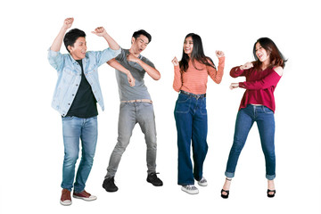 Happy young people dance by celebrating success