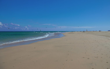 fuerteventura - canary islands, the long sandy beach of Sotavento on a bright sunny day