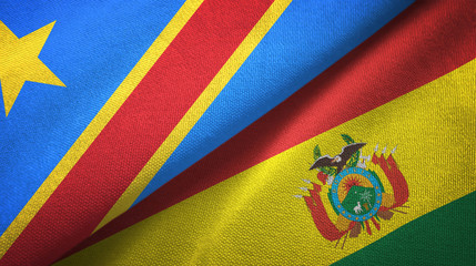 Congo Democratic Republic and Bolivia two flags textile cloth, fabric texture 