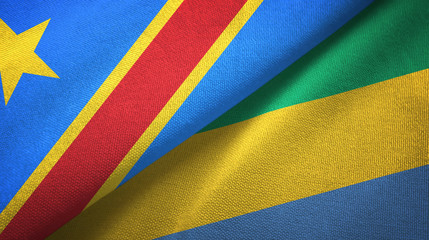 Congo Democratic Republic and Gabon two flags textile cloth, fabric texture