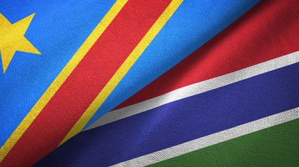 Congo Democratic Republic and Gambia two flags textile cloth, fabric texture