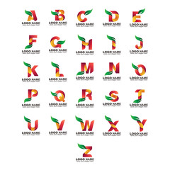 Alphabet leaf logo, letter initial and leaf logo symbol