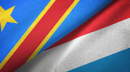 Congo Democratic Republic and Luxembourg two flags textile cloth, fabric texture