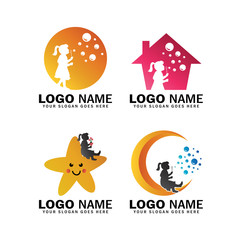 Children's playground logo set, playground symbol of children