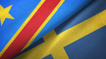 Congo Democratic Republic and Sweden two flags textile cloth, fabric texture