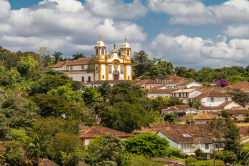 Tiradentes, Minas Gerais, Brazil - March 28, 2019: View of the city of Tiradentes from the Holy Trinity Sanctuary, a small church with a privileged view.