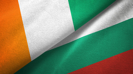Cote d'Ivoire and Bulgaria two flags textile cloth, fabric texture 
