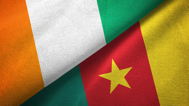 Cote d'Ivoire and Cameroon two flags textile cloth, fabric texture 