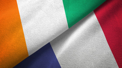 Cote d'Ivoire and France two flags textile cloth, fabric texture © Aleks Taurus
