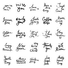 Set of vector hand draw lettering. Ink draw illustration for postcard, greeting card and banner