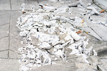 Cracked and broken tiles floor