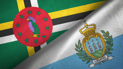 Dominica and San Marino two flags textile cloth, fabric texture