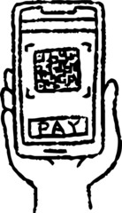 Monochrome Analog-style illustration of woman using smartphone payment