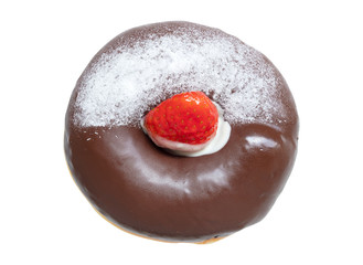 Chocolate donut with strawberry isolated on white background