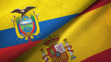 Ecuador and Spain two flags textile cloth, fabric texture