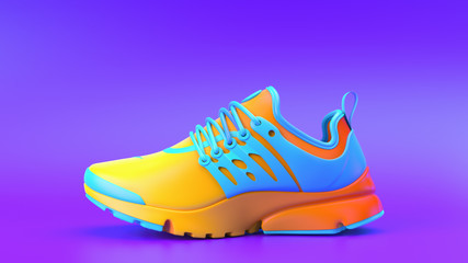 Multi-colored Shoe on gradient background, 3d rendering..