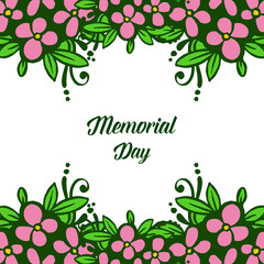 Vector illustration writing memorial day with elegant pink bouqet frame
