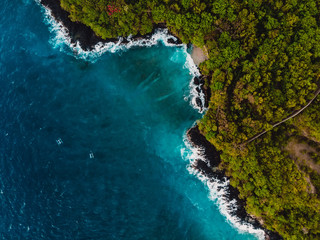 Blue ocean with rocky coast. Aerial view.