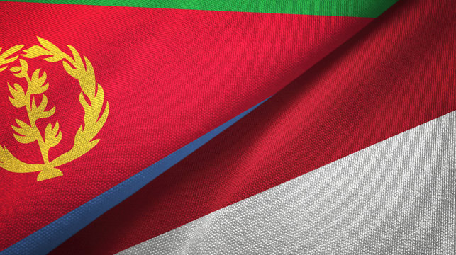 Eritrea and Indonesia two flags textile cloth, fabric texture