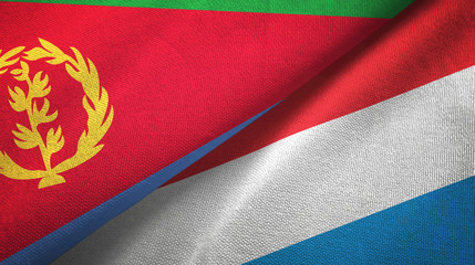 Eritrea and Luxembourg two flags textile cloth, fabric texture
