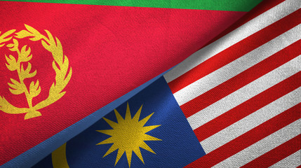 Fototapeta premium Eritrea and Malaysia two flags textile cloth, fabric texture