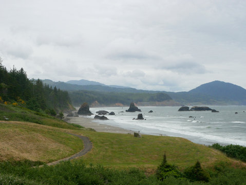 Rain Falling On A Sandy And Rocky Beach Along Highway 1 Pacific Coast Of USA