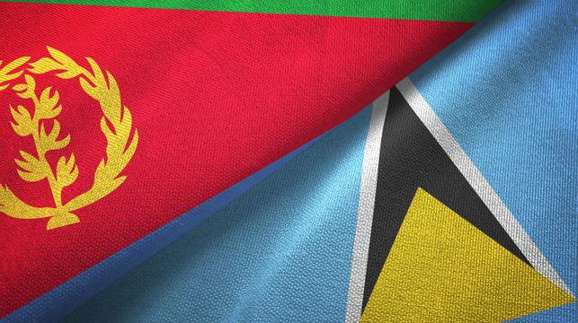 Eritrea and Saint Lucia two flags textile cloth, fabric texture