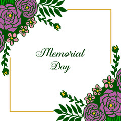 Vector illustration decorative card of memorial day with design of artwork purple flower frames