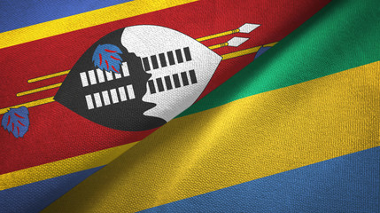 Eswatini Swaziland and Gabon two flags textile cloth, fabric texture